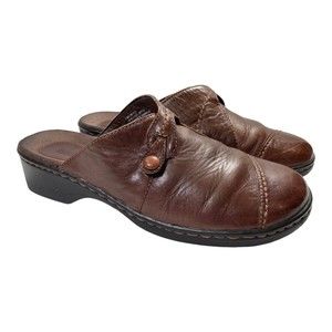 Bjorndal Ivy Clogs Brown Leather Mules Wedge Heel Comfort Shoes Womens 10M